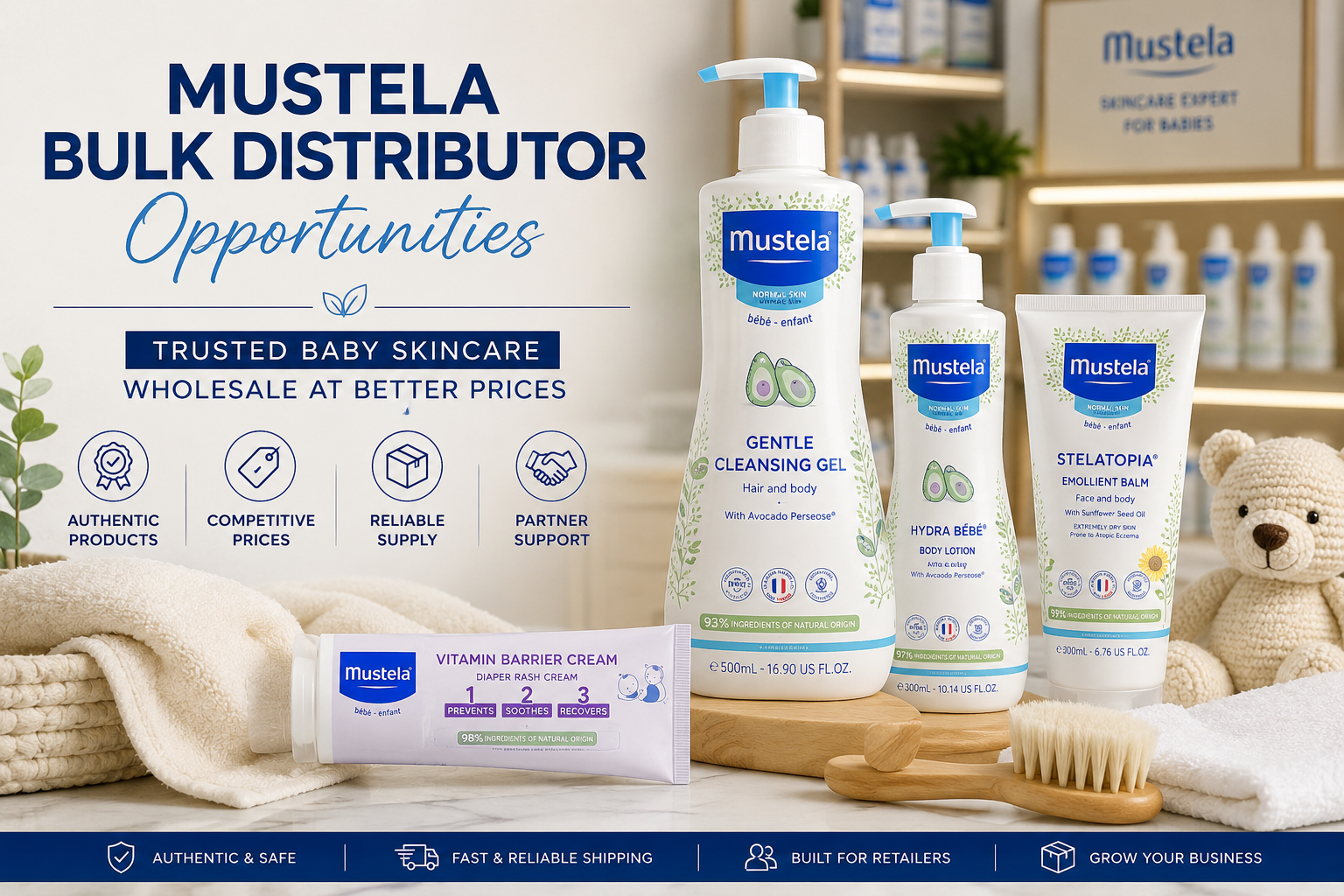 Looking for authentic Mustela bulk distributor opportunities for your beauty store or ecommerce skincare business? Explore trusted wholesale baby skincare inventory at Lamire Cosmetics and source products your customers already trust.